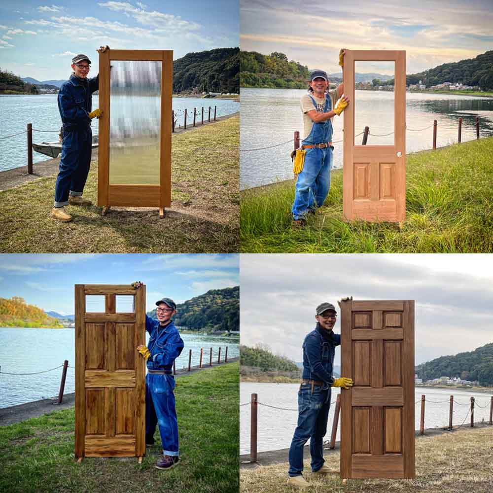 光を通すガラス入りや重厚感のある木目のサイズオーダー木製ドア