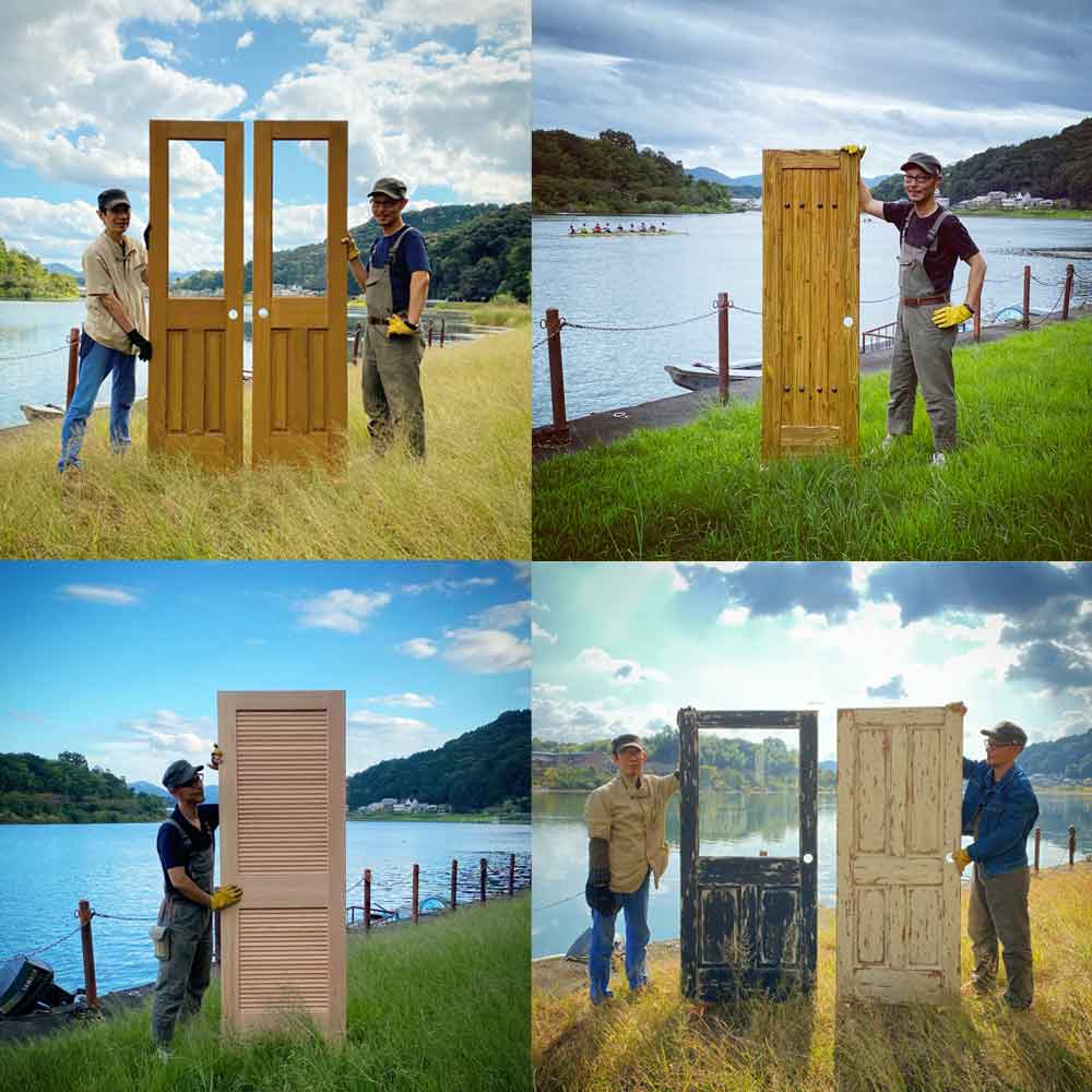 ルーバードアや親子ドアなど店舗に合わせた木製ドアのサイズオーダー例