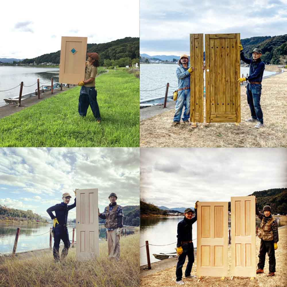 製作され出荷を待つ多種多様なサイズオーダー木製ドア