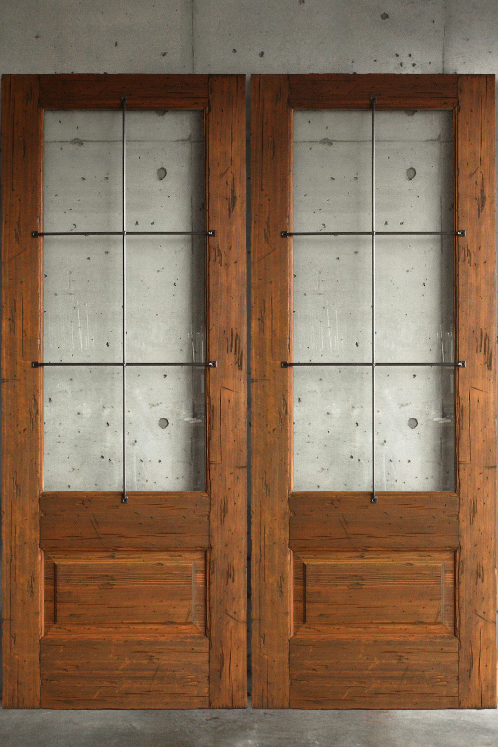 サイズオーダー木製玄関ドア 観音 アイアン格子 ID-1012