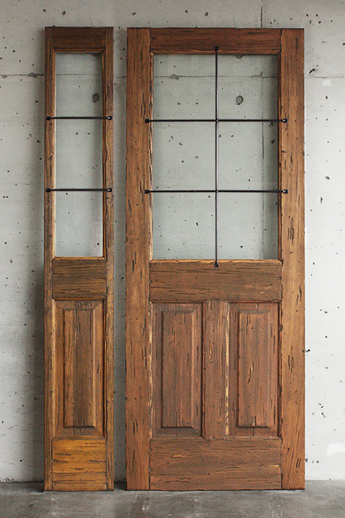 木木製玄関ドア 親子 アイアン格子 ID-953